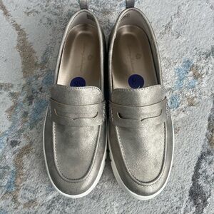 Silver Loafers with White Soles